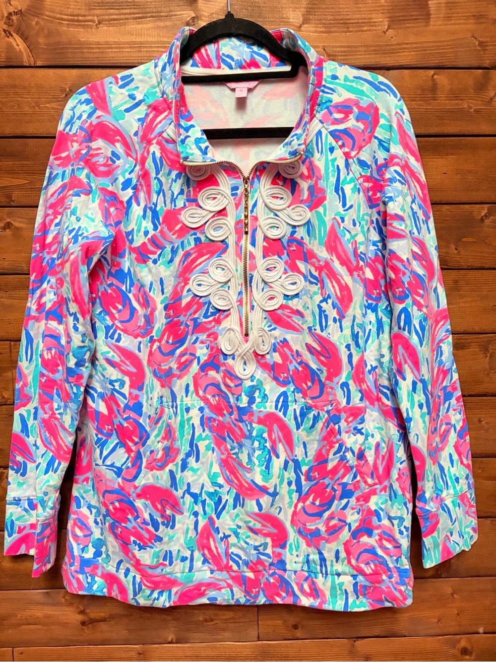 Lilly Pulitzer Skipper Tunic Popover Lobster Print "Cosmic Coral Cracked Up"
